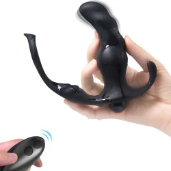 Vibrator anal cu inel pentru prostată, control de la distanță, negru