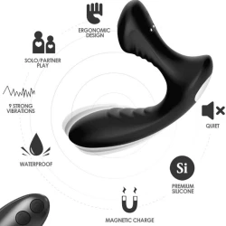 Vibrator anal pentru prostată cu telecomandă, din silicon & ABS, negru
