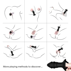 Vibrator & dop anal cu telecomandă, din silicon și ABS, negru
