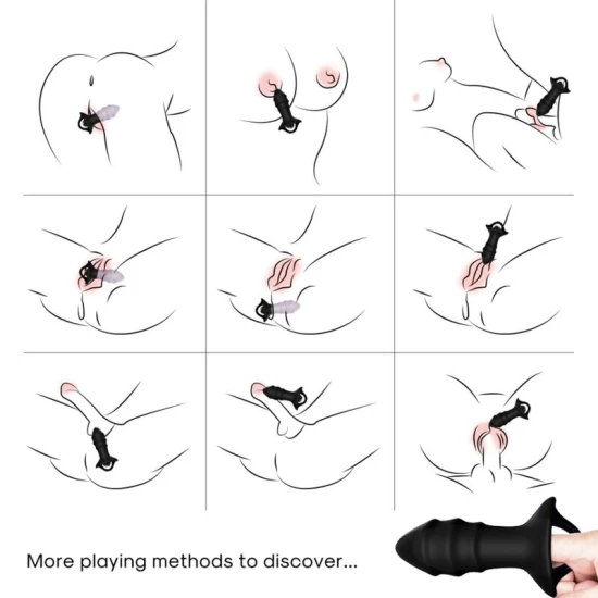 Vibrator & dop anal cu telecomandă, din silicon și ABS, negru