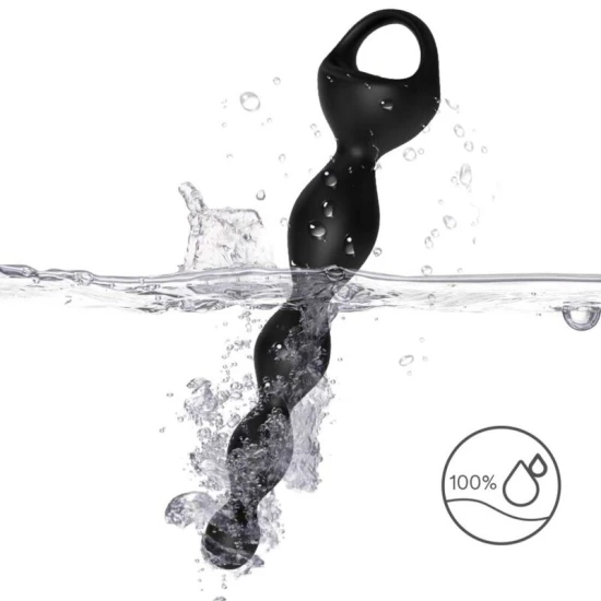 Vibrator finger cu dop anal din silicon, negru