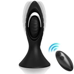 Vibrator & plug anal din silicon, negru, 9 moduri