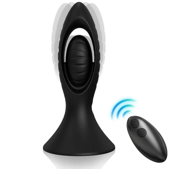 Vibrator & plug anal din silicon, negru, 9 moduri