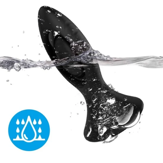 Vibrator & plug anal din silicon, negru, 9 moduri
