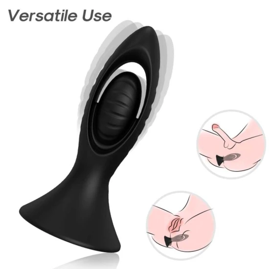 Vibrator & plug anal din silicon, negru, 9 moduri
