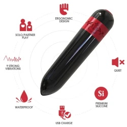 Vibrator tip bullet Rocket din silicon medical, negru, universal