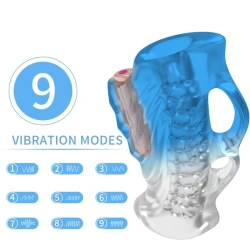 Masturbator tip deget & vibrator cu gradient albastru, din TPE și ABS, reîncărcabil USB
