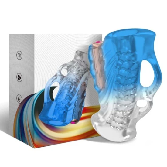 Masturbator tip deget & vibrator cu gradient albastru, din TPE și ABS, reîncărcabil USB