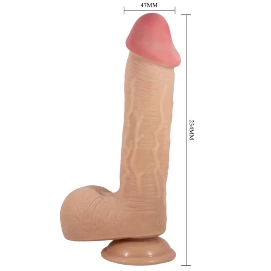DILDO REALIST CU PIELE GLISANTĂ, CUPĂ DE SUCȚIE, Culoare Flesh, 23.4 cm