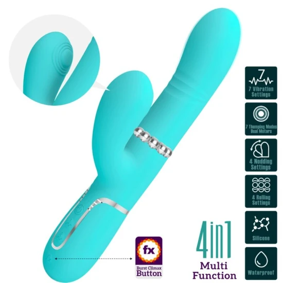 Vibrator Rabbit multifuncțional din ABS silicon, verde aqua