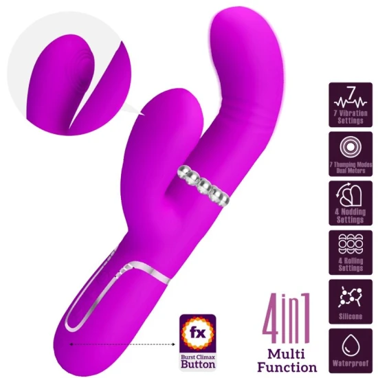Vibrator Rabbit Multifuncțional G-Spot din ABS și silicon, fuchsia