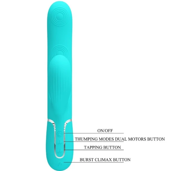 Vibrator rabbit multifuncțional 3 în 1 din ABS și silicon, verde aqua