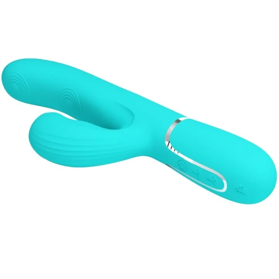 Vibrator rabbit multifuncțional 3 în 1 din ABS și silicon, verde aqua