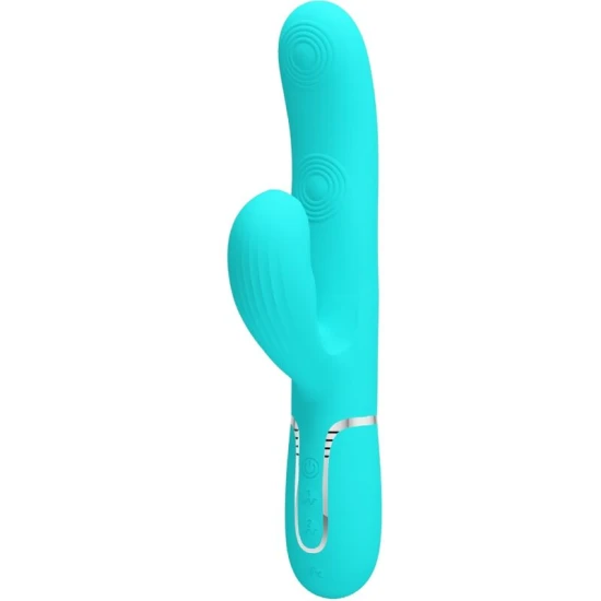 Vibrator rabbit multifuncțional 3 în 1 din ABS și silicon, verde aqua