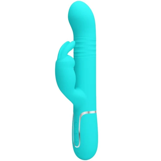 Vibrator Rabbit cu perle din ABS și silicon, verde aqua
