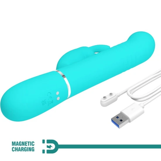Vibrator Rabbit cu perle din ABS și silicon, verde aqua
