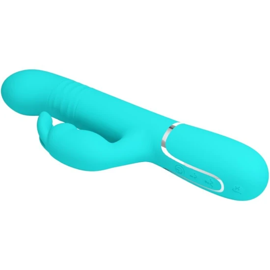 Vibrator Rabbit cu perle din ABS și silicon, verde aqua