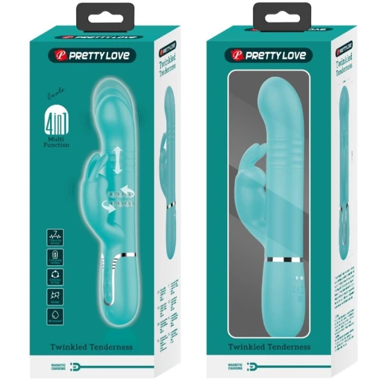Vibrator Rabbit cu perle din ABS și silicon, verde aqua