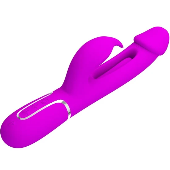 Vibrator iepuraș 3 în 1 din ABS și silicon, fuchsia