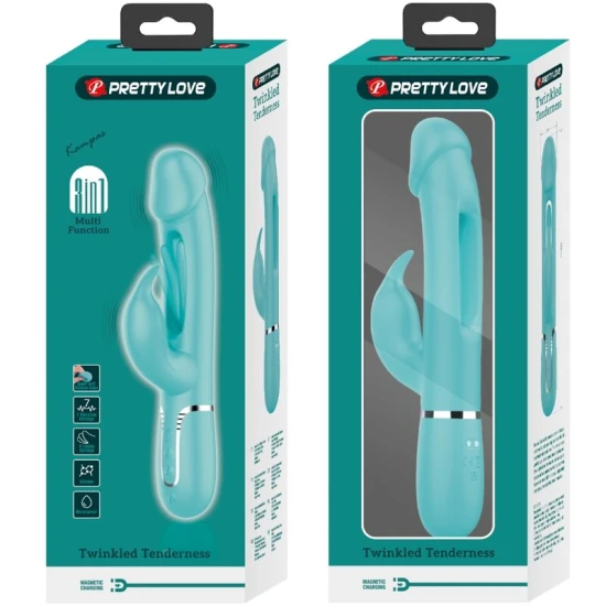 Vibrator rabbit 3 în 1 din ABS și silicon, verde aqua