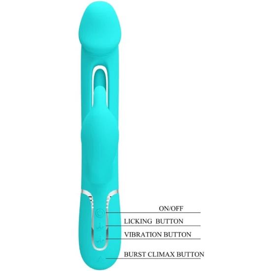 Vibrator rabbit 3 în 1 din ABS și silicon, verde aqua
