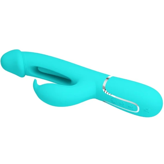 Vibrator rabbit 3 în 1 din ABS și silicon, verde aqua