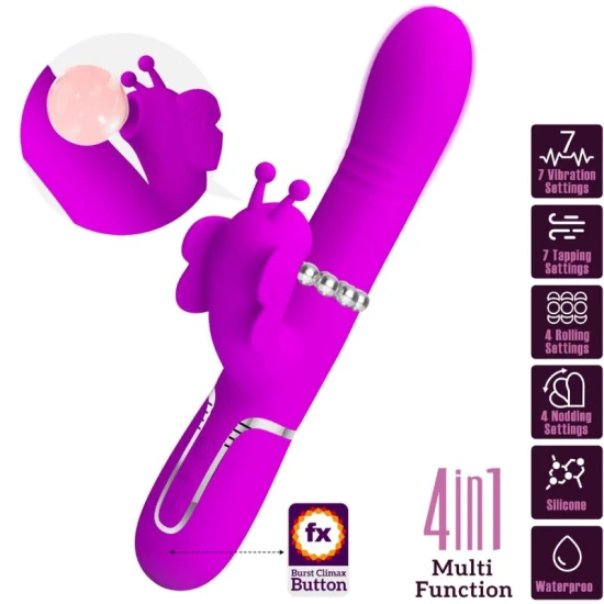 Vibrator iepuraș multifuncțional 4 în 1 din ABS silicon, fuchsia