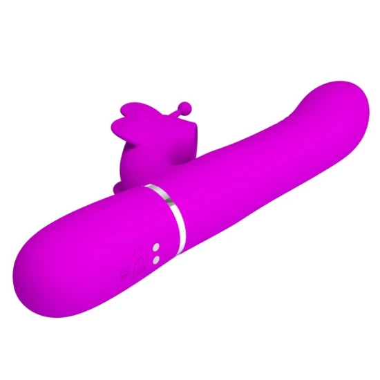 Vibrator iepuraș multifuncțional 4 în 1 din ABS silicon, fuchsia