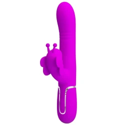 Vibrator iepuraș multifuncțional 4 în 1 din ABS silicon, fuchsia