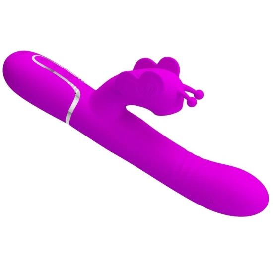 Vibrator iepuraș multifuncțional 4 în 1 din ABS silicon, fuchsia