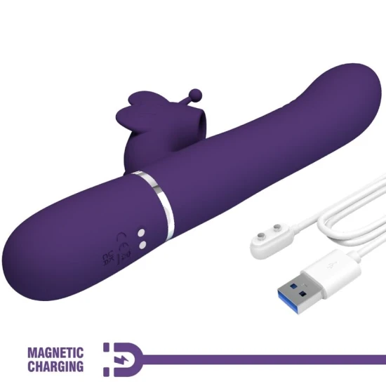 Vibrator Rabbit multifuncțional 4 în 1 din ABS silicon, mov
