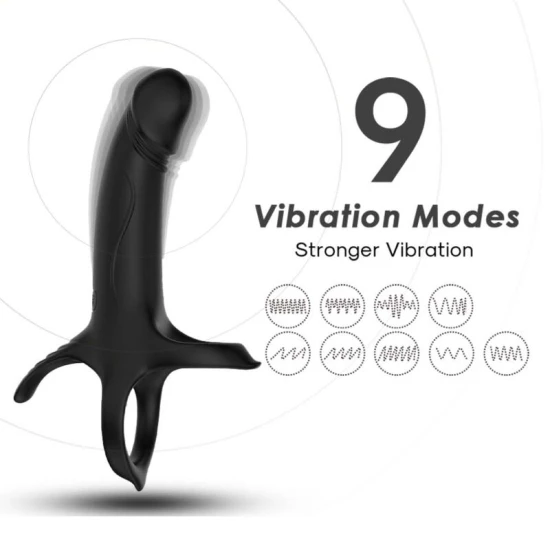 Inel penis cu vibrator din silicon medical, negru, universal