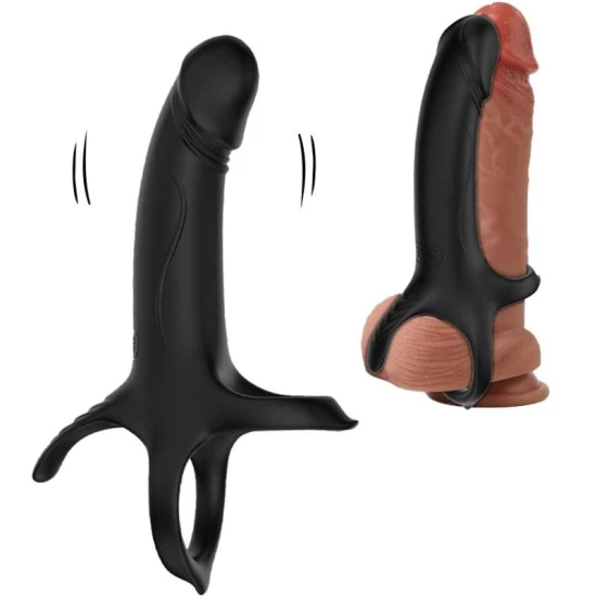 Inel penis cu vibrator din silicon medical, negru, universal