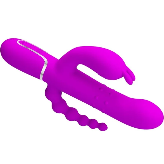 Vibrator iepuraș triplu din silicon, roz