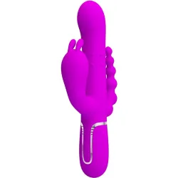 Vibrator iepuraș triplu din silicon, roz