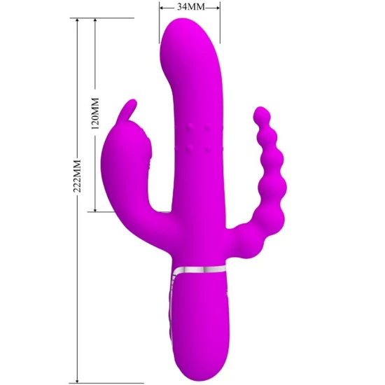Vibrator iepuraș triplu din silicon, roz
