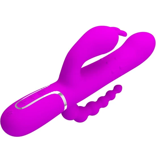 Vibrator iepuraș triplu din silicon, roz