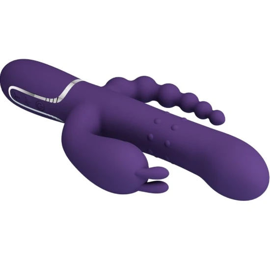 Vibrator rabbit triplu 4 în 1 din silicon, mov