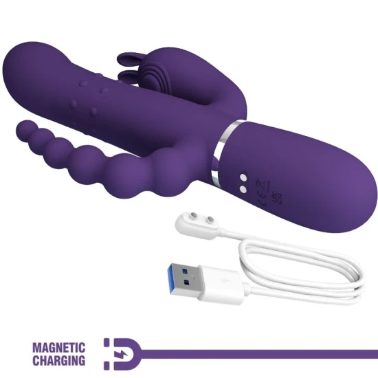 Vibrator rabbit triplu 4 în 1 din silicon, mov