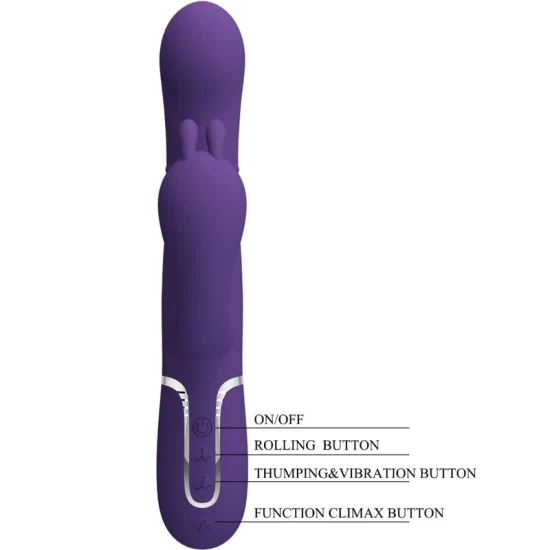 Vibrator rabbit triplu 4 în 1 din silicon, mov