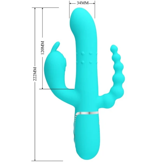 Vibrator rabbit 4 în 1 din silicon, albastru