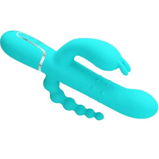 Vibrator rabbit 4 în 1 din silicon, albastru