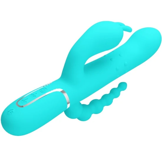 Vibrator rabbit 4 în 1 din silicon, albastru