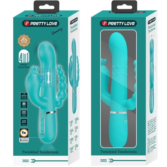 Vibrator rabbit 4 în 1 din silicon, albastru