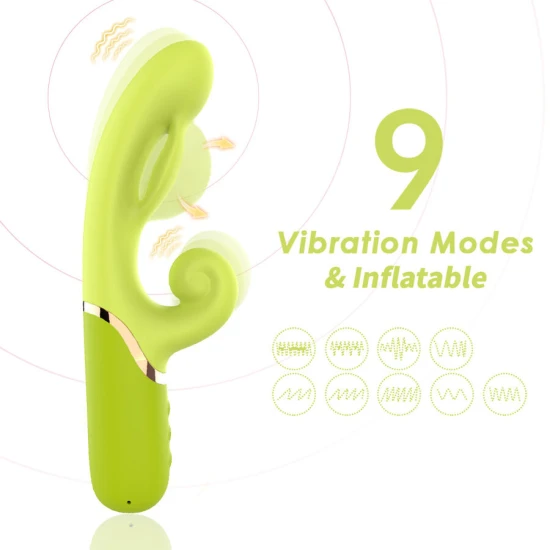 Stimulator vibrator A-Spot cu funcție inflatable, din silicon medical, verde teal