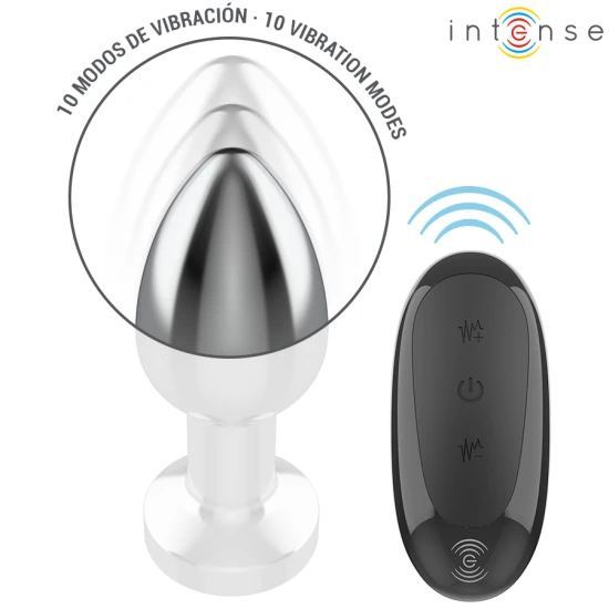 INTENSE - Plug anal metal, cu telecomandă, 10 moduri de vibrații, M