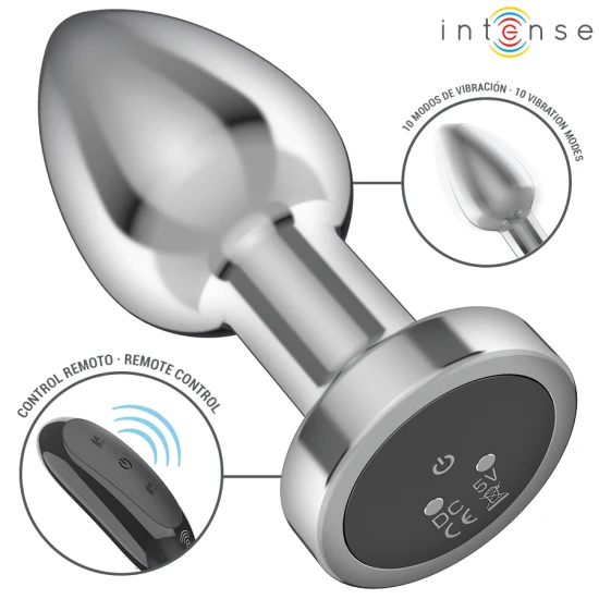 INTENSE - Plug anal metal, cu telecomandă, 10 moduri de vibrații, M