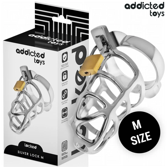 Cușcă Penis - Silver Lock, Metal, Mărime M
