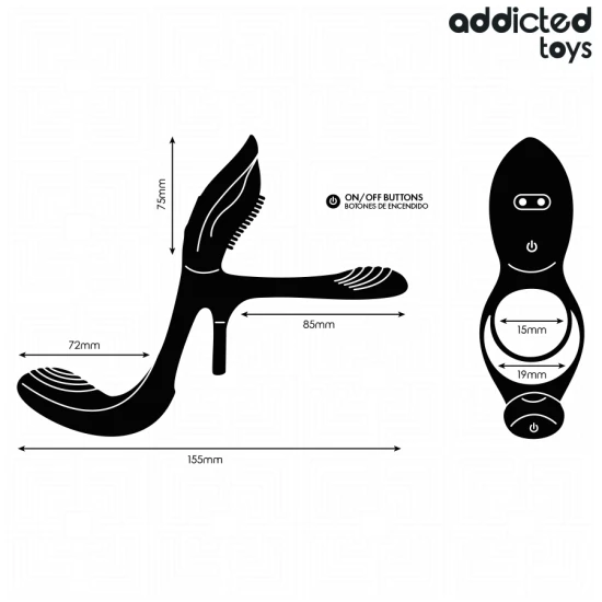 Inel dublu pentru penis și testicule cu stimulator clitoridian din silicon și ABS, negru