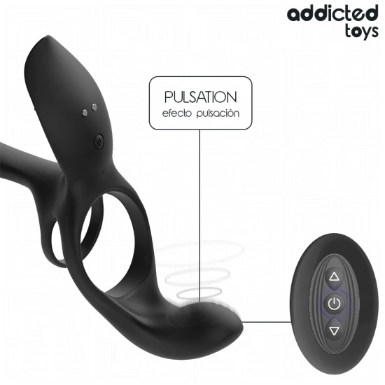 Inel dublu pentru penis și testicule cu stimulator clitoridian din silicon și ABS, negru